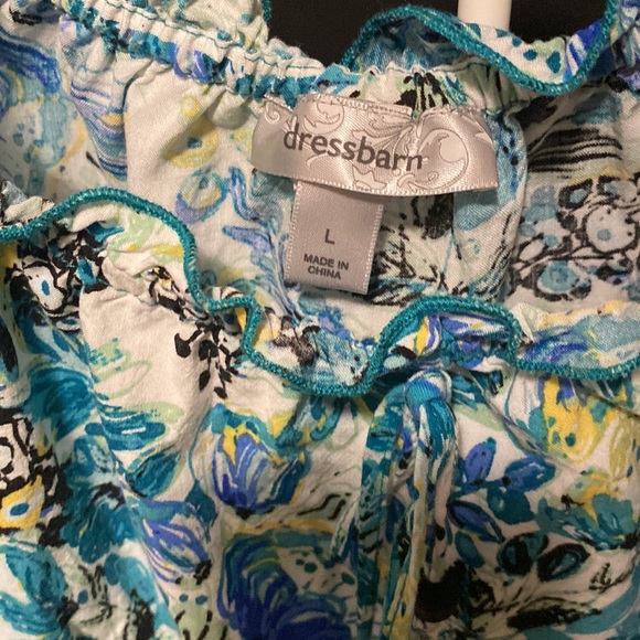 ❗2/$20❗Vibrant print short sleeve shirt gathered waist elastic at neck/arms - Picture 3 of 9